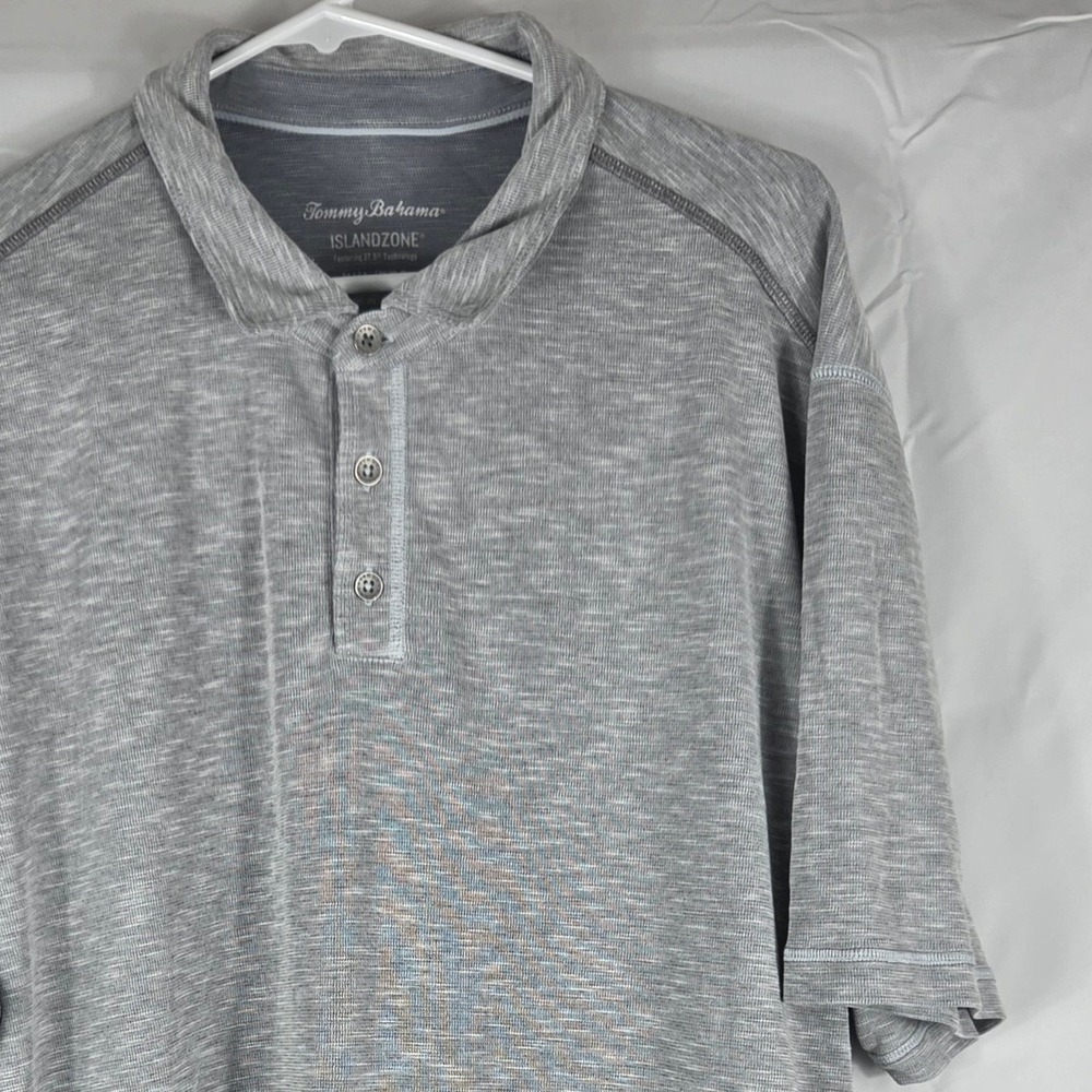 Tommy Bahama IslandZone Gray Heather Polo Shirt XXL 37.5 Technology Short Sleeve